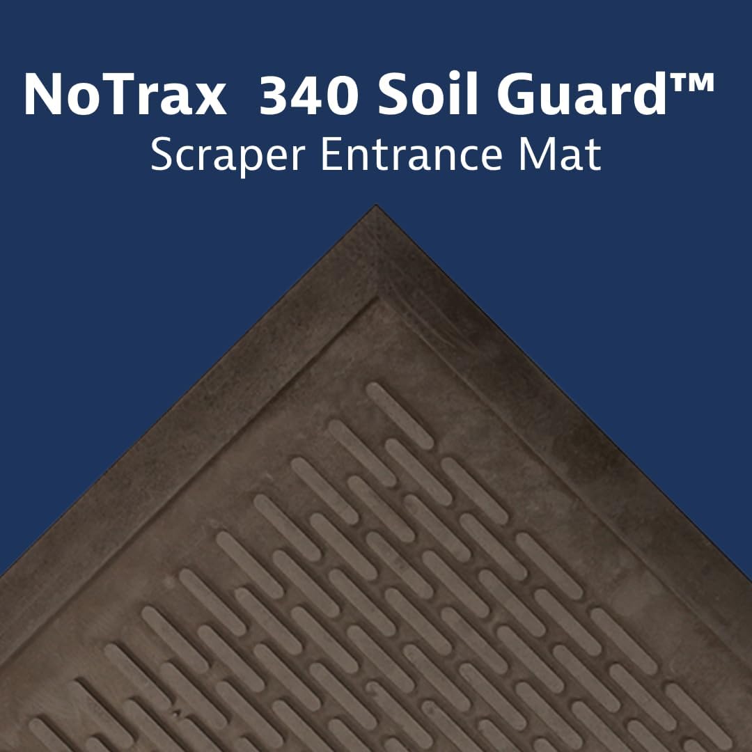 Notrax 340 Soil Guard™ Rubber Scraper Entrance Mat, Outdoor Natural Rubber Doormat for Indoor or Outdoor Heavy-Duty Use, Beveled Edges, 2' x 3', Black, 340S0023BL