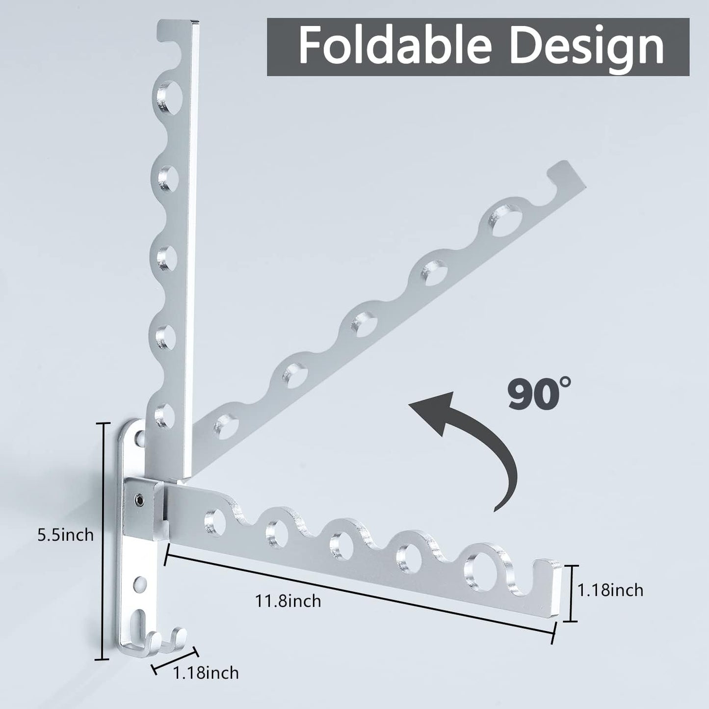 Clothes Drying Rack Wall Mounted Drying Racks for Laundry Room Organization and Storage Clothes Rack，Aluminum Dryer Rack with Two Drying Rods for Hanging Wet and Dry Clothes