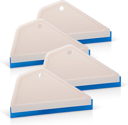 FOSHIO 4Pack White Auto Home Kitchen Bathroom Shower Squeegee Hand Squeegee Window Wiper Mirror Wiper with Blue Silicone Water Blades