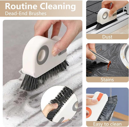 2 in 1 Groove Cleaning Brush, Window Track Cleaning Tools, Multifunction Window Track Cleaner with Hard Bristle and Hidden Scraper, Crevice Brush for Sliding Door Track, Window Seal, Sill (Gray)