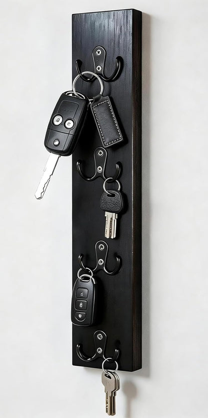 Yohsnor Vertical Key Holder for Wall - Mounted Wooden Key Rack Organizer with Hooks for Home Entryway, Laundry Room & Garage - Perfect Space-Saving Storage Solution for Keys, Wallets & Pet Leashes