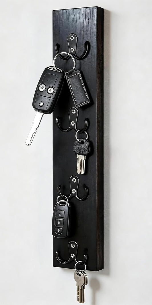 Yohsnor Vertical Key Holder for Wall - Mounted Wooden Key Rack Organizer with Hooks for Home Entryway, Laundry Room & Garage - Perfect Space-Saving Storage Solution for Keys, Wallets & Pet Leashes