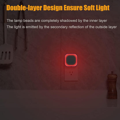 YUNLEX 2 Pack Red Night Light with Dusk to Dawn Sensor, Eye-Care Reflected Glow, 0% Blue Light True Red LED, 3-Level Brightness, Auto On/Off, Plug-in Nightlight for Sleep, Kids, Bedroom, Bathroom