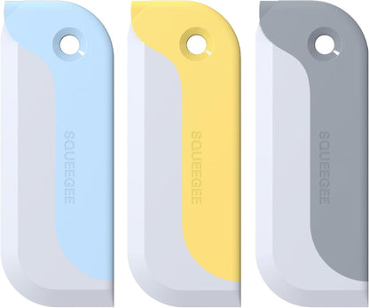 3 Pack Small Squeegees, Mini Squeegee for Windows, Mirrors, Bathroom Glass Shower Mirrors and Counter, Kitchen Countertops and Sink. Dish Scraper for Cleaning Up Dish Residue.(Blue&Yellow&Grey)