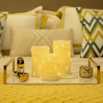 H-BLOSSOM Flickering Flameless Candles Ivory Real Wax Pillar with Embedded String Lights LED Candles Battery Operated with Cycling 5H Timer Set of 3 (3" x 4"/5"/6") (Ivory)
