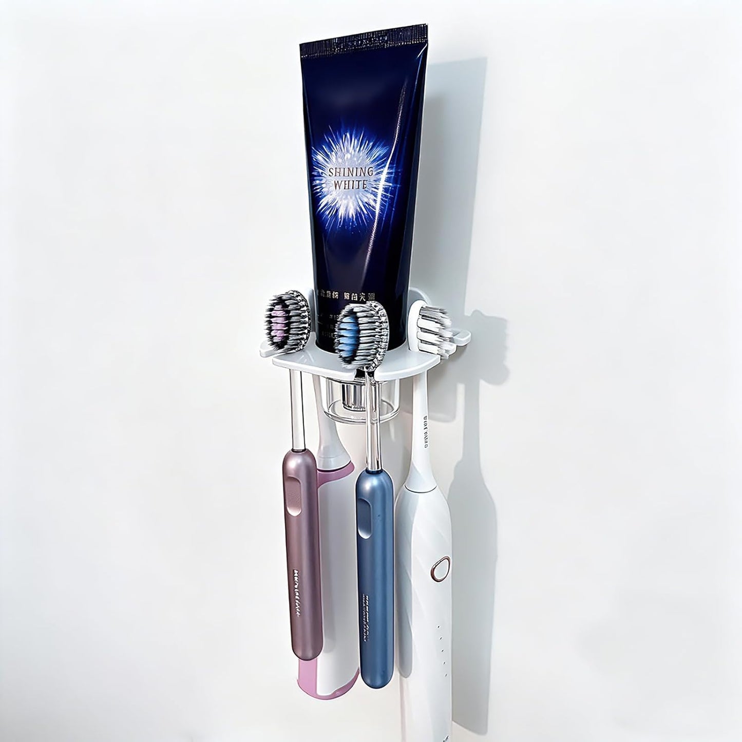 Wall Mounted Toothbrush Holder 2 Pack, No Drill Self Adhesive 6 Slots Clear Waterproof Bathroom Organizer for Electric Toothbrush