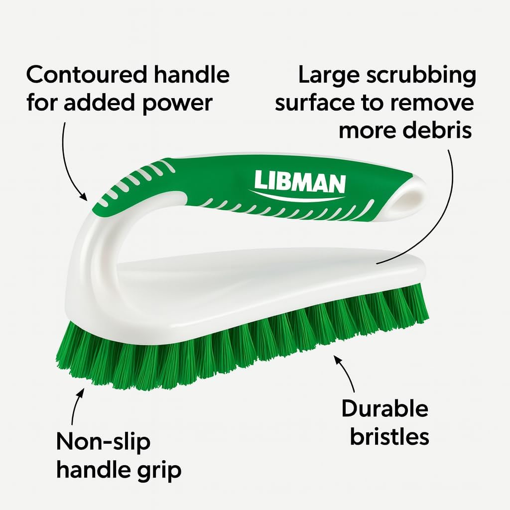 LIBMAN Scrub Brush - Heavy Duty Cleaning Brush with Strong Bristles - 3 pk Durable Scrub Brushes for Cleaning Bathroom, Kitchen, Floor, Shower, Sink, Tub, Carpet - All Purpose