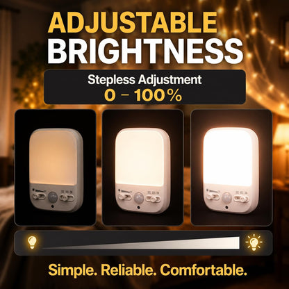 LED Motion-Activated Directional Rotating Flexible Sensor Dusk to Dawn Night Light AC Outlet Plug-in Wall Stair Lamp Indoor 360° Bedroom Hallway Stairway Garage Basement Corridor
