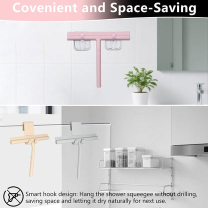 Squeegee for Shower Glass Doors, Resilient Loop - No-Drill & Adhesive Hook, Silicone Shower Squeegee with Stainless Steel Core, Cleaning Tool for Home, Kitchen, Bathroom & Car - Black