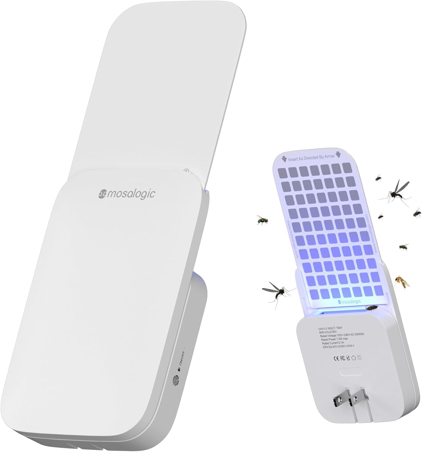 Mosalogic Fruit Fly Traps for House Use Gnat Trap Flying Insect Trapper Plug-in Mosquito Killer Indoor Gnat Moth Catcher Fly Tapper with Night Light UV Attractant Catcher for Home Office White-1PACK