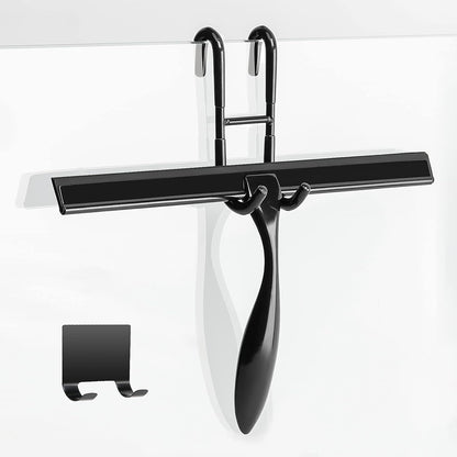 Simtive 14-Inch Shower Squeegee Set, Includes Shower Door Hook and Adhesive Hook, Squeegee for Shower Doors, Mirror and Window, Silver