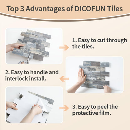 DICOFUN 10-Sheet Polished White Thick PVC Peel and Stick Backsplash, Ceramic Look Subway Tile White Kitchen Backsplash Peel and Stick Wall Tiles