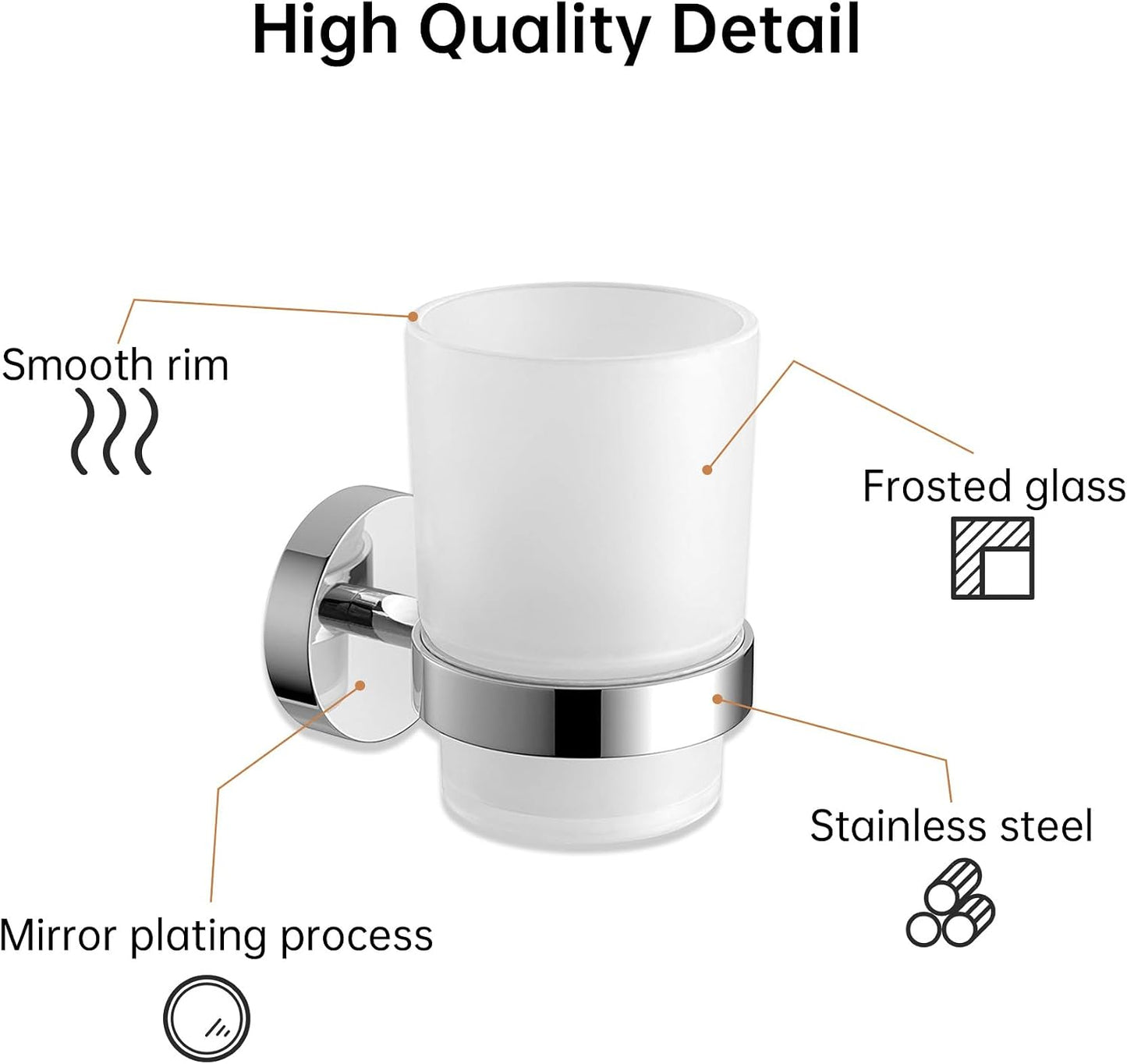 Bathroom Toothbrush Holders Set - Wall Mounted Tooth Brush Holder with Glass Toothpaste Cup, Stainless Steel Toothbrush Caddy Storage for Kids & Adult (Single)