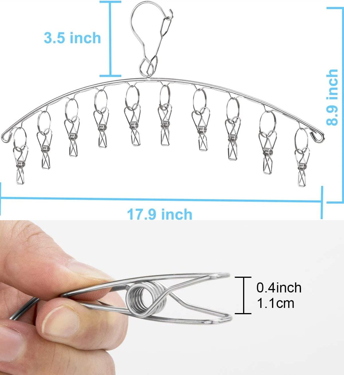 DurReus Reusable Stainless steel Drying Rack Laundry Drip Hanger 8 Clips Closet Organizer for Hanging Lingerie,Underwear,Clothes Disapers,Mitten,Socks,Hats,Bras,Skirts,Scaf