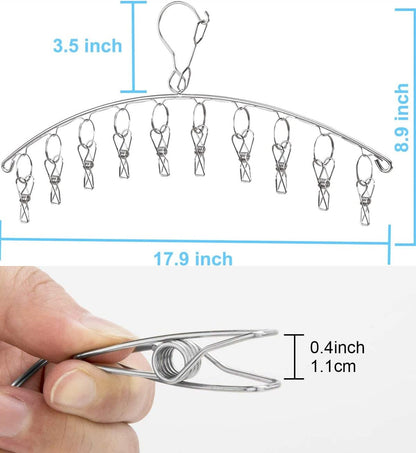 DurReus Reusable Stainless steel Drying Rack Laundry Drip Hanger 8 Clips Closet Organizer for Hanging Lingerie,Underwear,Clothes Disapers,Mitten,Socks,Hats,Bras,Skirts,Scaf