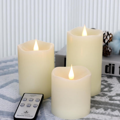 TECHLONG Flameless Candles Battery Operated with Remote Timer, 3D Moving Flame Flickering, Last 600+ Hours Battery Candles, 3" x 3" Ivory Real Wax Electric LED Candle for Wedding Party, Set of 2