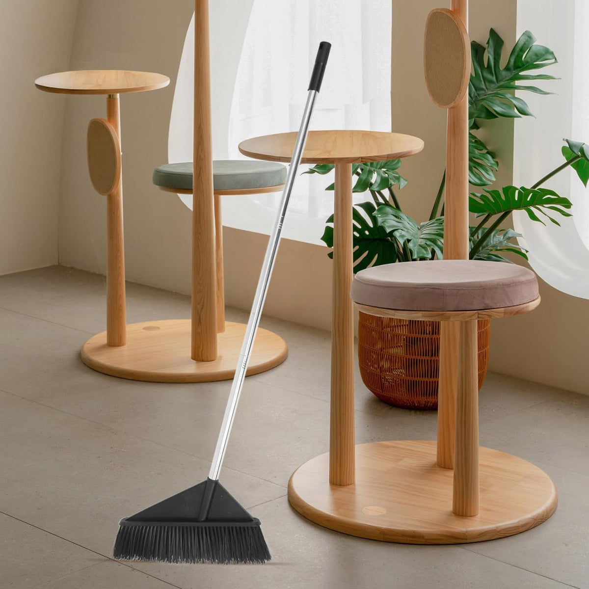 ibasenice Heavy Duty Stiff Bristle Broom with Long Handle 54.72In Outdoor and Indoor Sweeper for Garden Yard Warehouse and Floor Cleaning