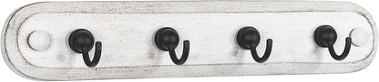 Spectrum Farmhouse Key Holder Wall Mount Rack for Entryway Garage Mudroom Hanging Organization, Easy Install Rustic Key Ring Holder Rack for Keychains Rings & Fobs, White Washed with Black Hooks