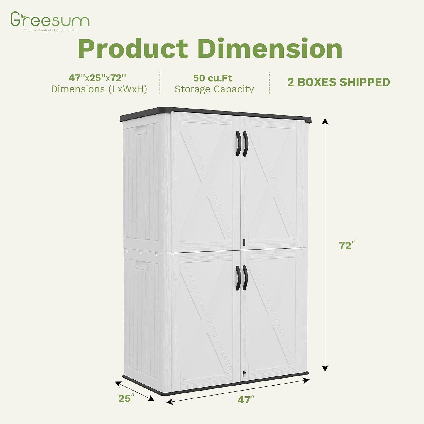 Greesum Outdoor Storage Cabinet, 26 CUFT Deck Box Without Shelves, Waterproof Plastic Storage Shed for Patio Cushions, Gardening Tools, Lockable and Sidehandles, UV Resistant, Beige