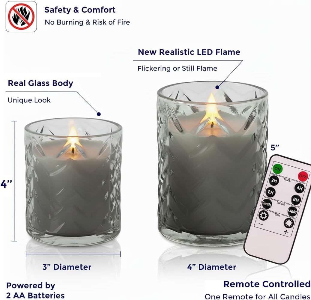 VENTA Set of 3 White Pillar Candles | Real Wax Battery Operated Flickering LED Candles with Remote | Timeless Decor for Farmhouse, Modern & Mantel Displays