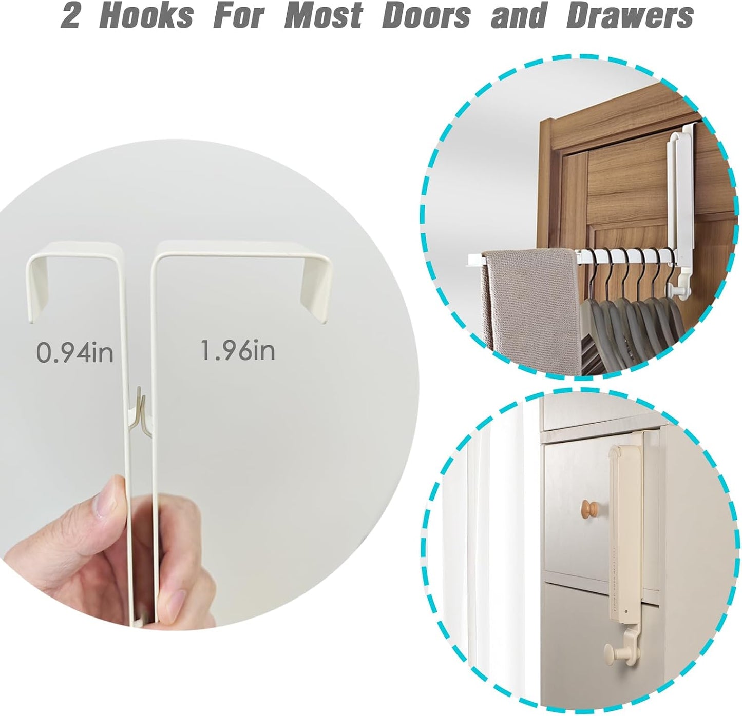 Folding Clothes Drying Rack with 3 Brackets for Over The Door and Wall Mount, All Metal Laundry Dryer Rack with Retractable Rod for Towel, Fit Doors Thickness from 0.59in to 1.96in (Space Grey)