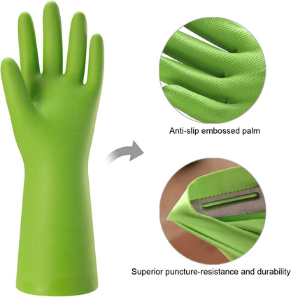 Bamllum 3 Pairs Rubber Cleaning Gloves for Household - Reusable Dishwashing Gloves for Kitchen, Flexible Long-lasting & Waterproof (Medium, Green+Red+Orange)