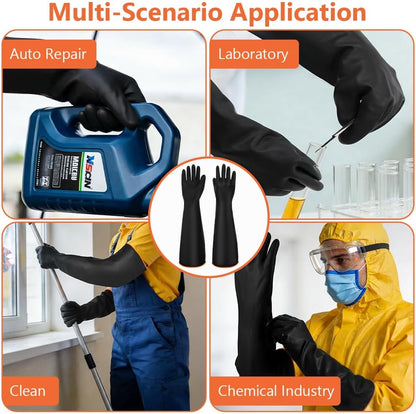 AUAUY 14"/18" Chemical Resistant Gloves, Reusable Heavy-Duty Rubber Gloves, Non-Slip Large Rubber Gloves, 1 Pair