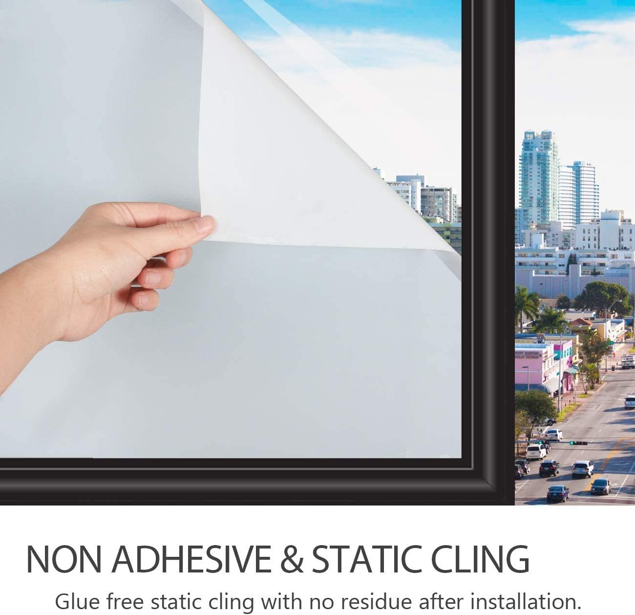 HIDBEA Frosted Window Privacy Film Heat Control UV Blocking, Static Cling Non-Adhesive Reusable Door coverings for Bathroom Home Office (Frosted 17.5 Inch x 6.5 Feet)