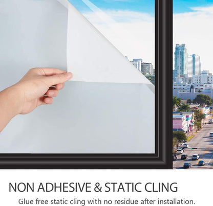 HIDBEA Frosted Window Privacy Film Heat Control UV Blocking, Static Cling Non-Adhesive Reusable Door coverings for Bathroom Home Office (Frosted 17.5 Inch x 6.5 Feet)