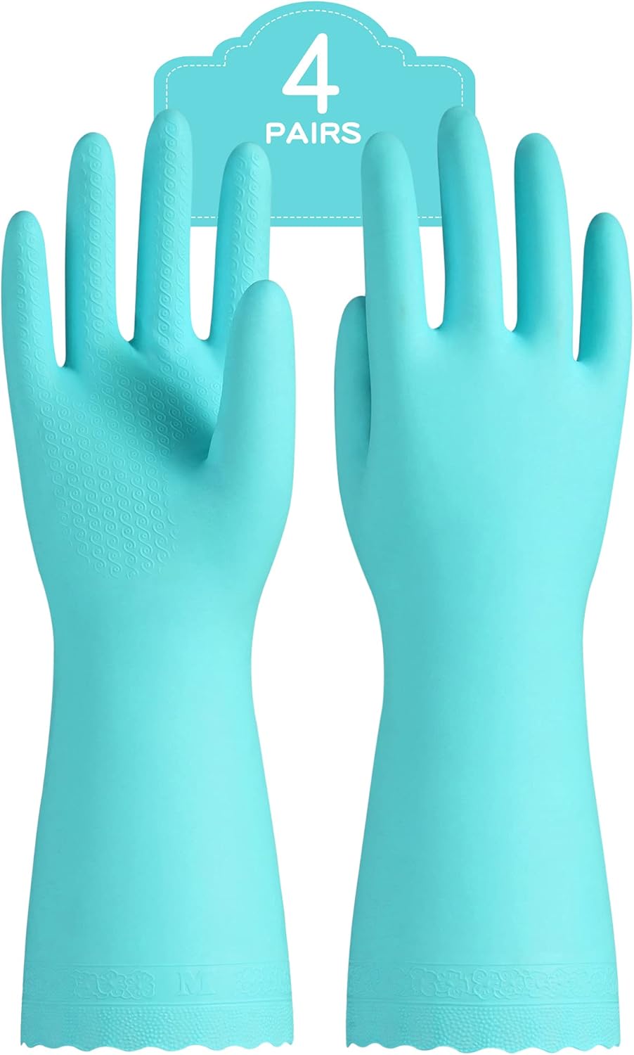 PACIFIC PPE 4 Pairs Reusable Dishwashing Cleaning Gloves with Latex Free, Cotton Lining, Kitchen Gloves, Purple, Large