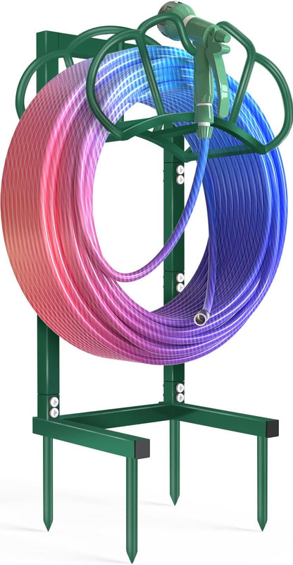 Qatsrin New Garden Hose Holder, Super Stable Water Hose Holders Stand Holds 160-Feet Hose, Rustproof Freestanding Hose Storage Hanger Rack for Outside Yard Lawn Farm, Black