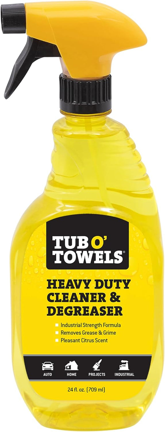 Tub O' Towels Heavy Duty Cleaner and Degreaser Spray Helps in Removing Oil Tar Paint Dirt Caulk Grease Grime Gunk Epoxies, Industrial Strength, Home & Auto, Made In USA, Citrus Scent, 24oz, 2-Pack