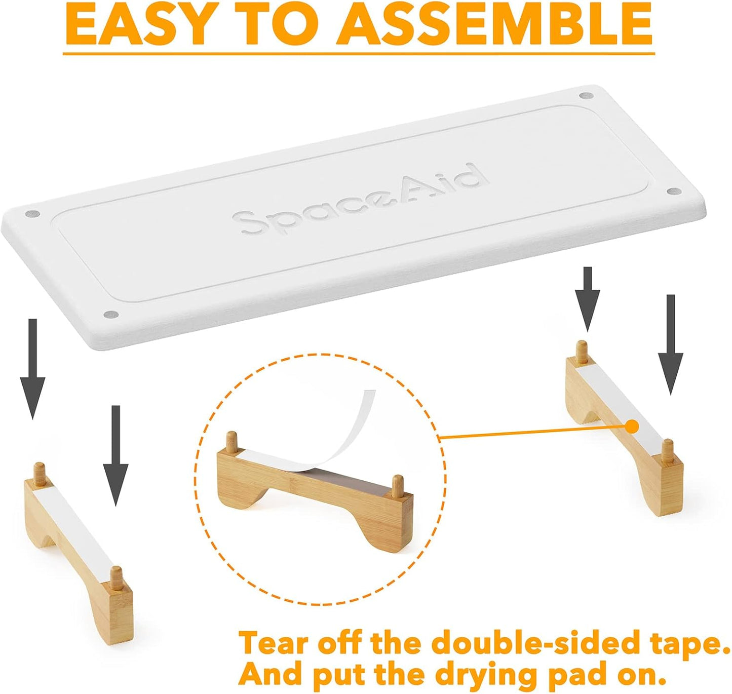 SpaceAid DryingNeat Sink Organizer, Instant Dry Sink Caddy Organizers, Kitchen Sponge Soap Holder Dispenser, Countertop Fast Drying Rack (Bamboo Feet, Gray)