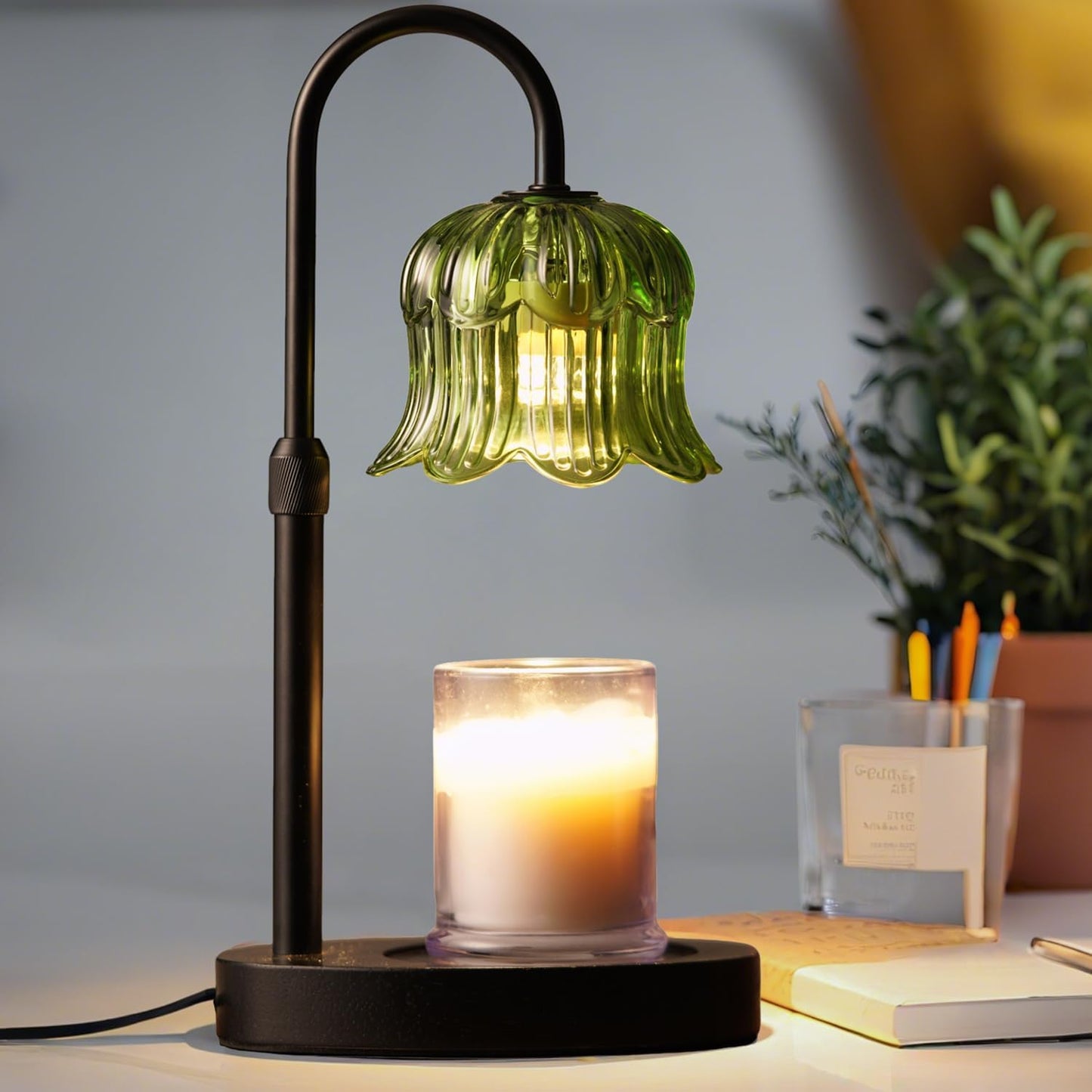 CRMILL Candle Warmer Lamp with Timer: Adjustable Dimmable Height Adjustable Warming - Flower Shape Wax Lamp Jar Candles No Flame Modern Home Decor Table Lights - Home Living Bedroom