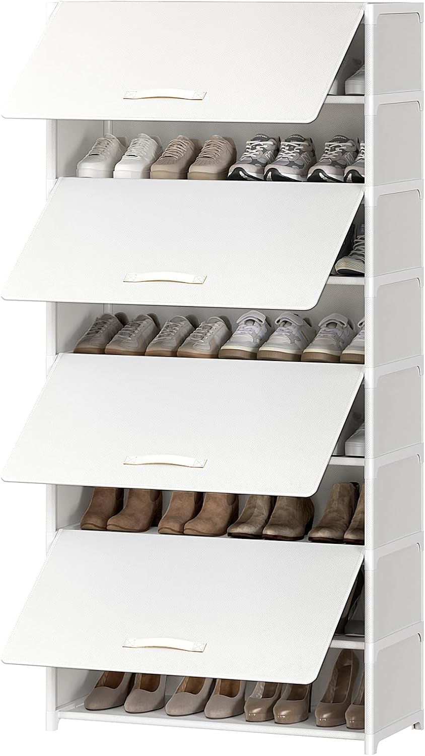 Shoe Rack, 5 Tier Shoe Storage Cabinet with Door 20 Pair Plastic Shoe Shelves Organizer for Closet, Entryway, Hallway, Bedroom, Black