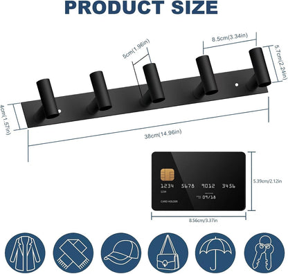 VAEHOLD Black Hat and Coat Wall Mount Rack - 3 Hooks for Robes, Bags, Keys, and Towels - Bathroom Towel Hanger Organizer (1 Pack)