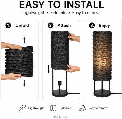 DECHOUS Rice Paper Floor Lamp Shade: Japanese Style Foldable Standing Lampshade Paper Light Cover Replacement For Living Room Bedroom, Black