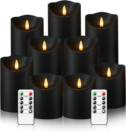 Nimiko Flameless Candles with Remote, Battery Operated Flickering Flameless Candles, LED Candles with Timer 2/4/6/8H, with Realistic LED Candles Set of 9 (D3 x H 3" 4" 5" 6" 7") (White)