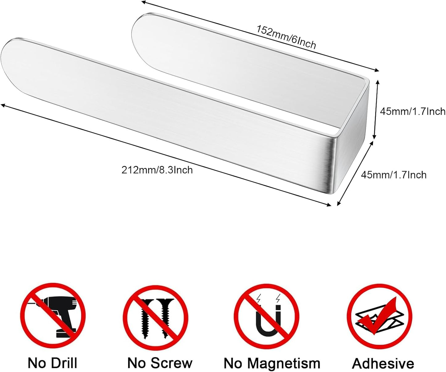 HUFEEOH 2 Pack Adhesive Hand Towel Holder, Kitchen Towel Rack Towel Bars Wall Mounted, Stainless Steel Bath Towel Hanger for Bathroom Hotel Kitchen (White, 8 Inch(2PC))