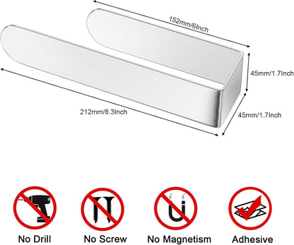 HUFEEOH 2 Pack Adhesive Hand Towel Holder, Kitchen Towel Rack Towel Bars Wall Mounted, Stainless Steel Bath Towel Hanger for Bathroom Hotel Kitchen (White, 8 Inch(2PC))