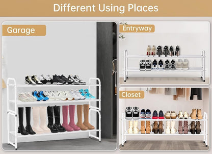 KEETDY 3-Tier Long Shoe Rack for Closet Metal Shoe Organizer for Entryway, Wide Stackable Shoe Storage Shelf with Sturdy Wire Grid for Closet Floor, Bedroom, Black