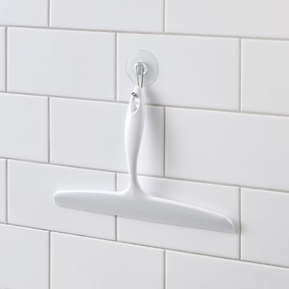 iDesign Plastic Bath Squeegee for Glass with Suction Hook Holder – 12", Clear