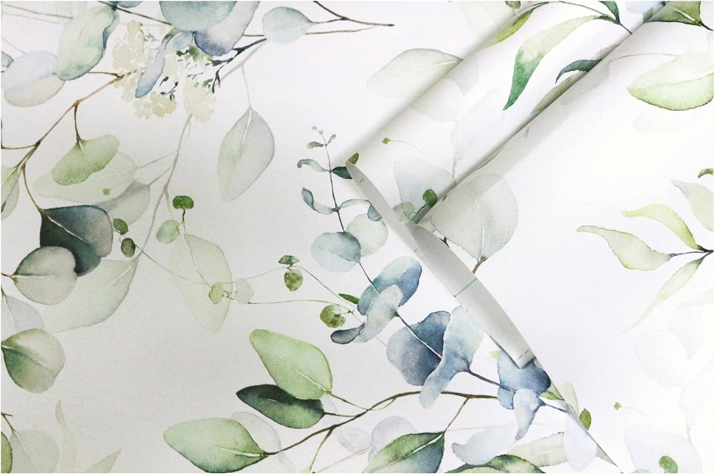 HAOKHOME Peel and Stick Wallpaper Boho Green/White Botanical Leaf Floral Wall Mural Home Nursery Decor Renter Friendly Wallpaper 17.3in x 9.8ft