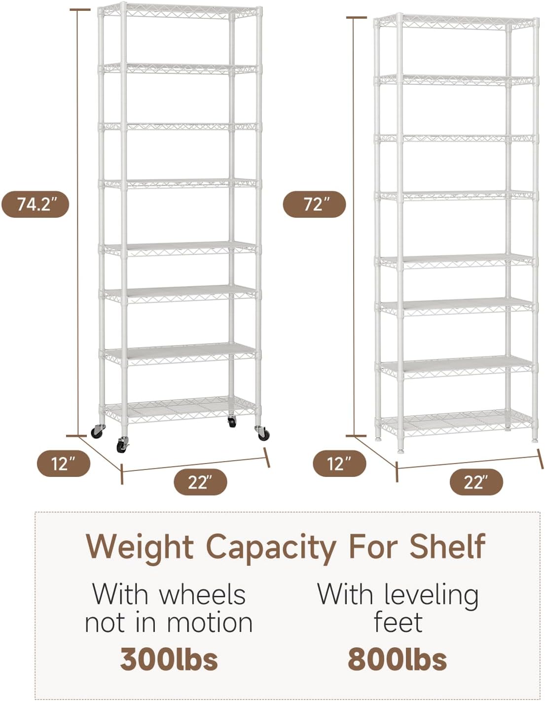 Golpart 4 Tier Adjustable Storage Shelves Metal Utility Shelf Wire Shelving Unit Organizer Rack for Home Kitchen Office Bathroom Pantry Room 12" D x 18" W x 44" H