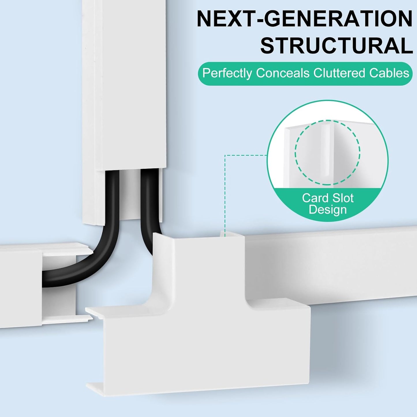 Rindion Cord Hider, 85.2in TV Cable Hider, Cord Covers for Wires on Wall, Self-Adhesive Wire Hider for TV on Wall Cable Management, 6 x L14.2 x W0.94x H0.55in - White