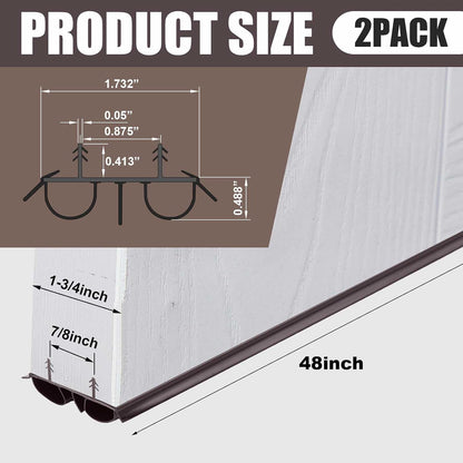 Pushglossy 2 Pcs 48" Double Bubble Kerf Door Sweep 1-3/4" Wide Vinyl Weatherstrip Seal for Exterior Doors, Energy Efficient Draft Stopper, Easy Slide in Installation(White)