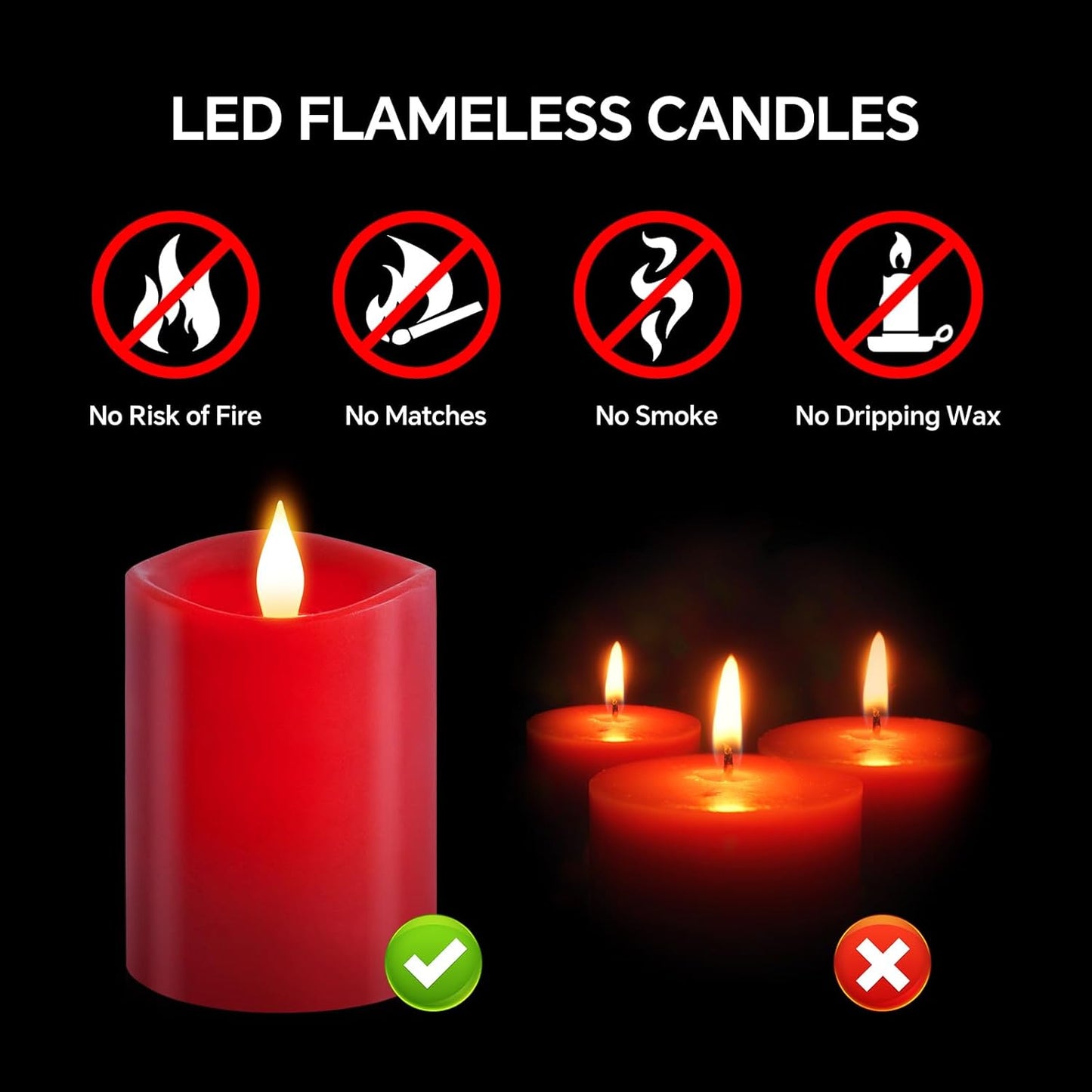 3x4 Flickering Flameless Candles Set of 3,Real Wax Pillar LED Candles,with Timer,4 inch Flameless Candles with Remote,for Party Wedding Holiday Home Decor,Ivory