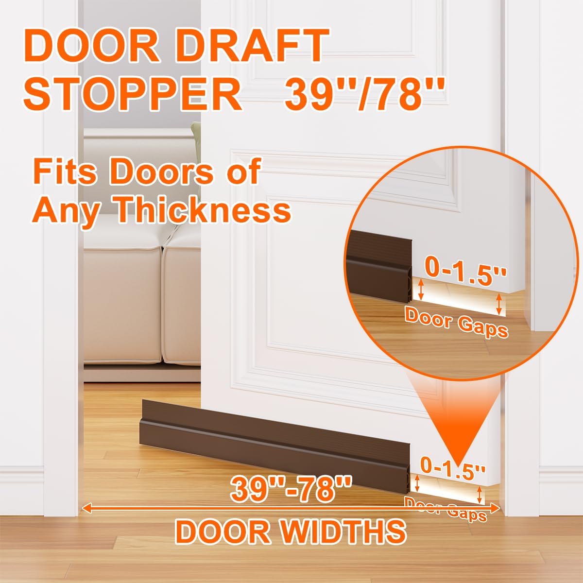 Door Draft Stopper, Adjustable Weather Stripping Seal for Cold Insulation, Bottom/Under Sweep for Exterior & Interior Doors, Seal Blocker Noise, Black, 39 inches