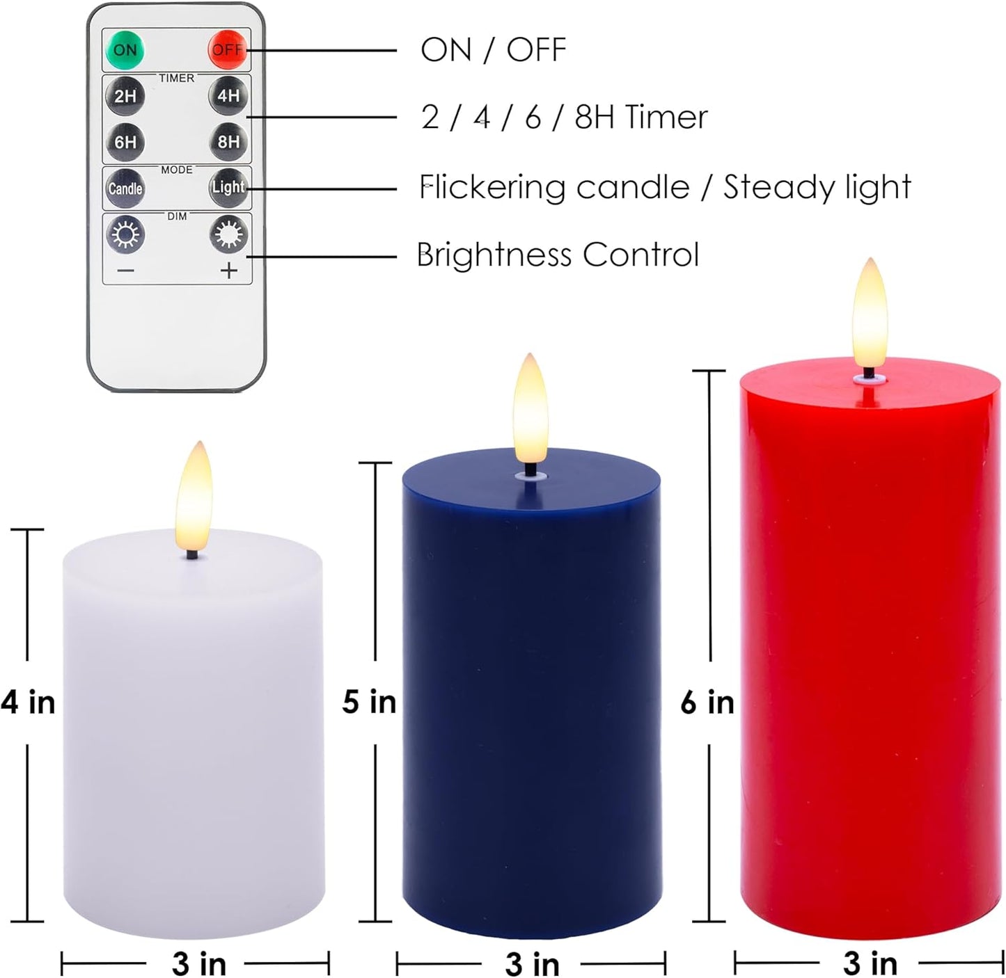 JOIONE Flameless Pillar Candles with Remote, 3 Pack Battery Operated Real Wax LED Candles, LED Candle that Perfect for Home Decorations Fireplace Table, White