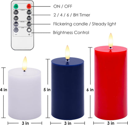 JOIONE Flameless Pillar Candles with Remote, 3 Pack Battery Operated Real Wax LED Candles, LED Candle that Perfect for Home Decorations Fireplace Table, White